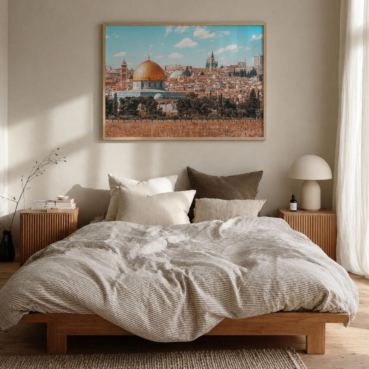 Palestine colorful photo poster of Middle East – horizontal wall art in natural wood frame, hanging on wall