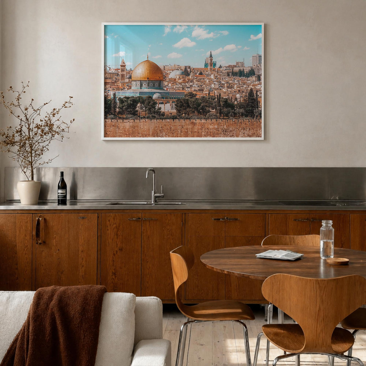 Palestine colorful photo poster of Middle East – horizontal wall art in white wood frame, hanging on wall