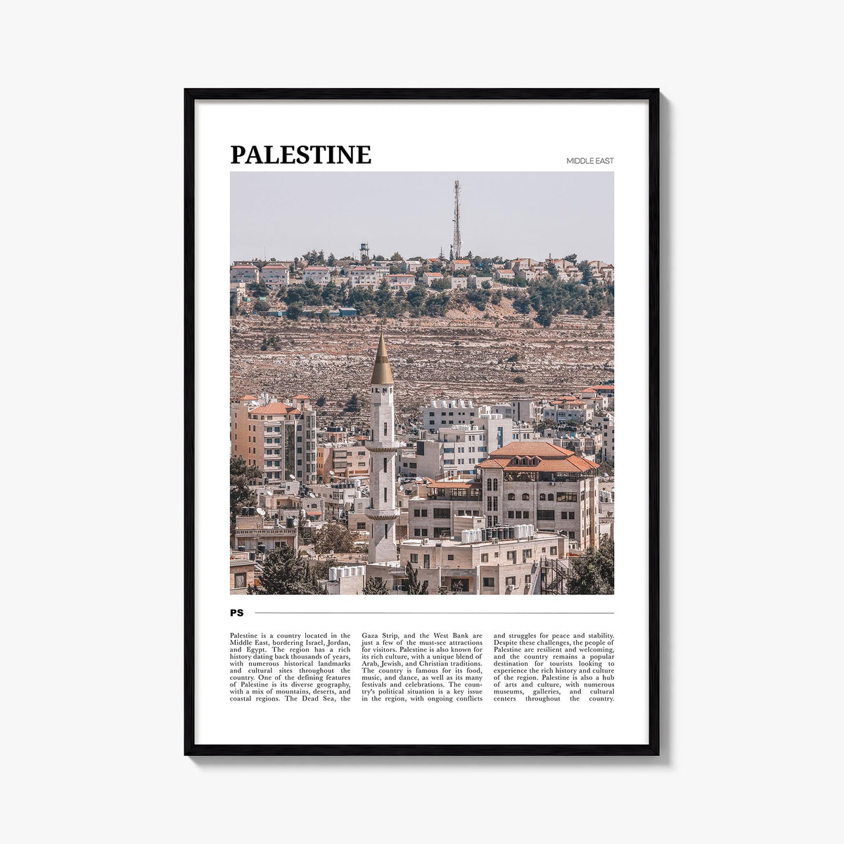 Palestine no. 1 colorful travel poster of Middle East – vertical wall art, unframed print shown in interior mockup