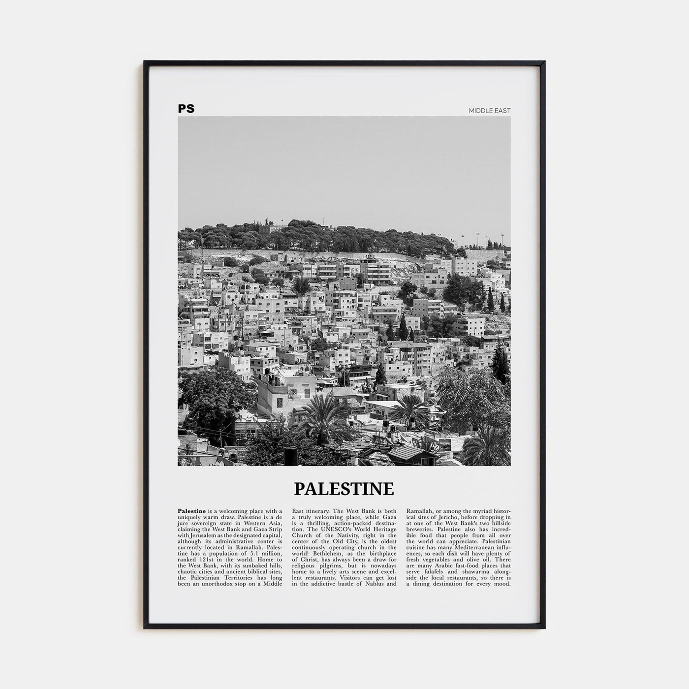 Palestine No 1 Poster None / 8x12 in Nbourhood Travel B&W Poster