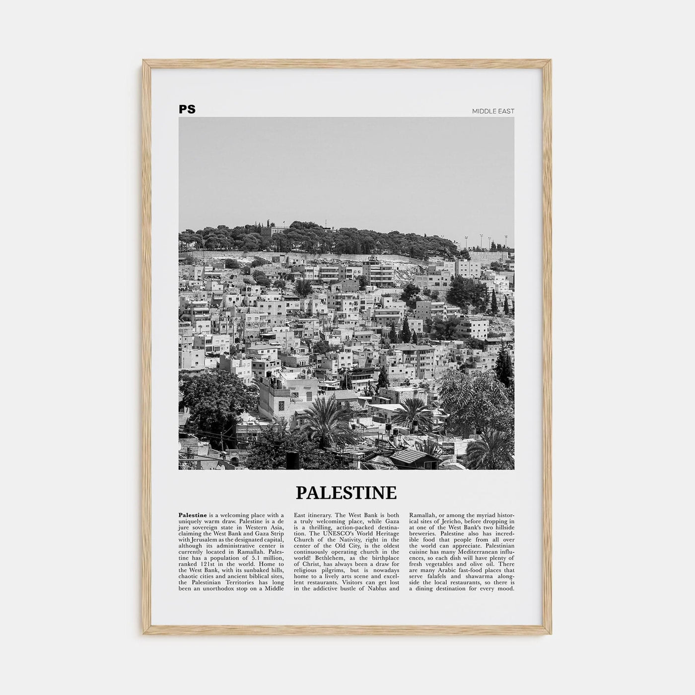 Palestine No 1 Poster Natural Wood / 8x12 in Nbourhood Travel B&W Poster