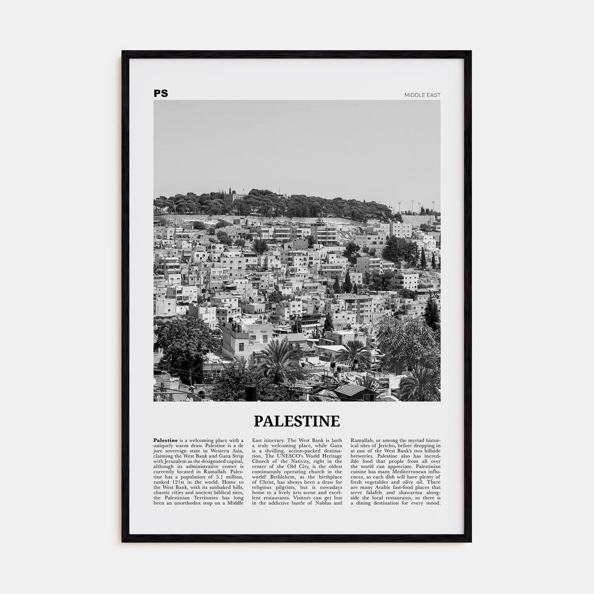 Palestine No 1 Poster Black Wood / 8x12 in Nbourhood Travel B&W Poster