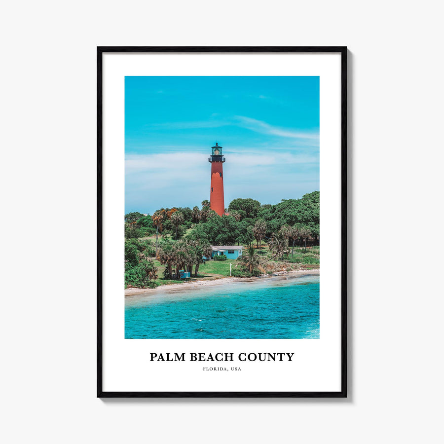 Palm Beach County colorful classic poster of Florida, USA – vertical wall art, unframed print shown in interior mockup
