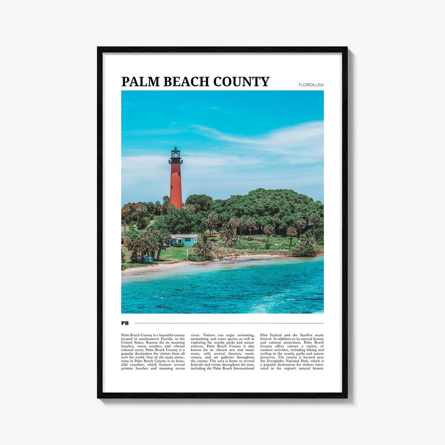 Palm Beach County colorful travel poster of Florida, USA – vertical wall art, unframed print shown in interior mockup