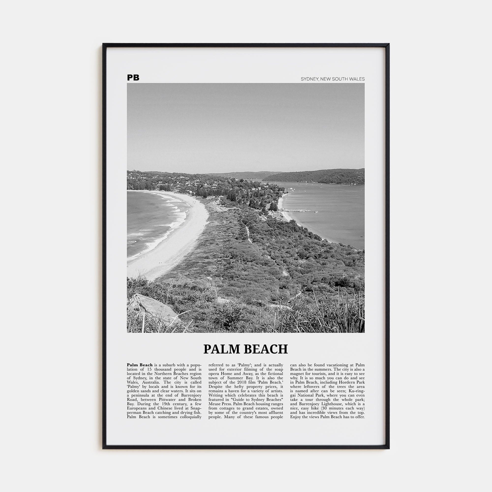 Palm Beach, New South Wales Poster None / 8x12 in Nbourhood Travel B&W Poster