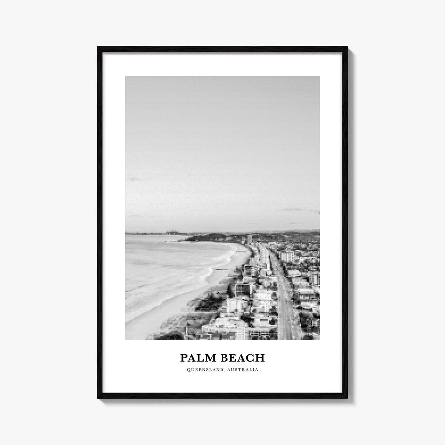 Palm Beach, Queensland black & white classic poster of Australia – vertical wall art, unframed print shown in interior mockup
