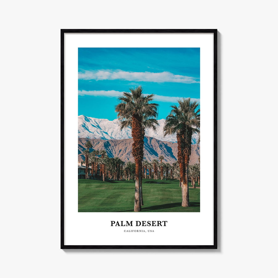Palm Desert colorful classic poster of California, USA – vertical wall art, unframed print shown in interior mockup