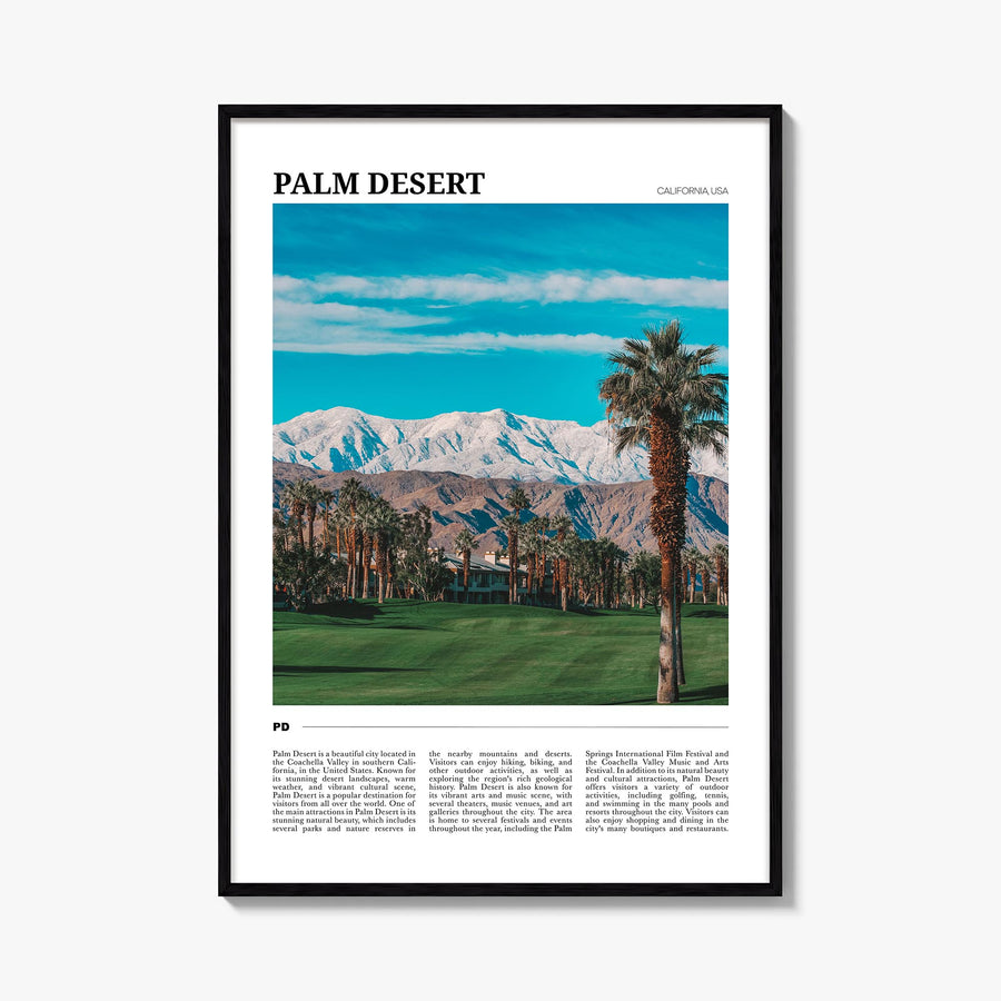 Palm Desert colorful travel poster of California, USA – vertical wall art, unframed print shown in interior mockup