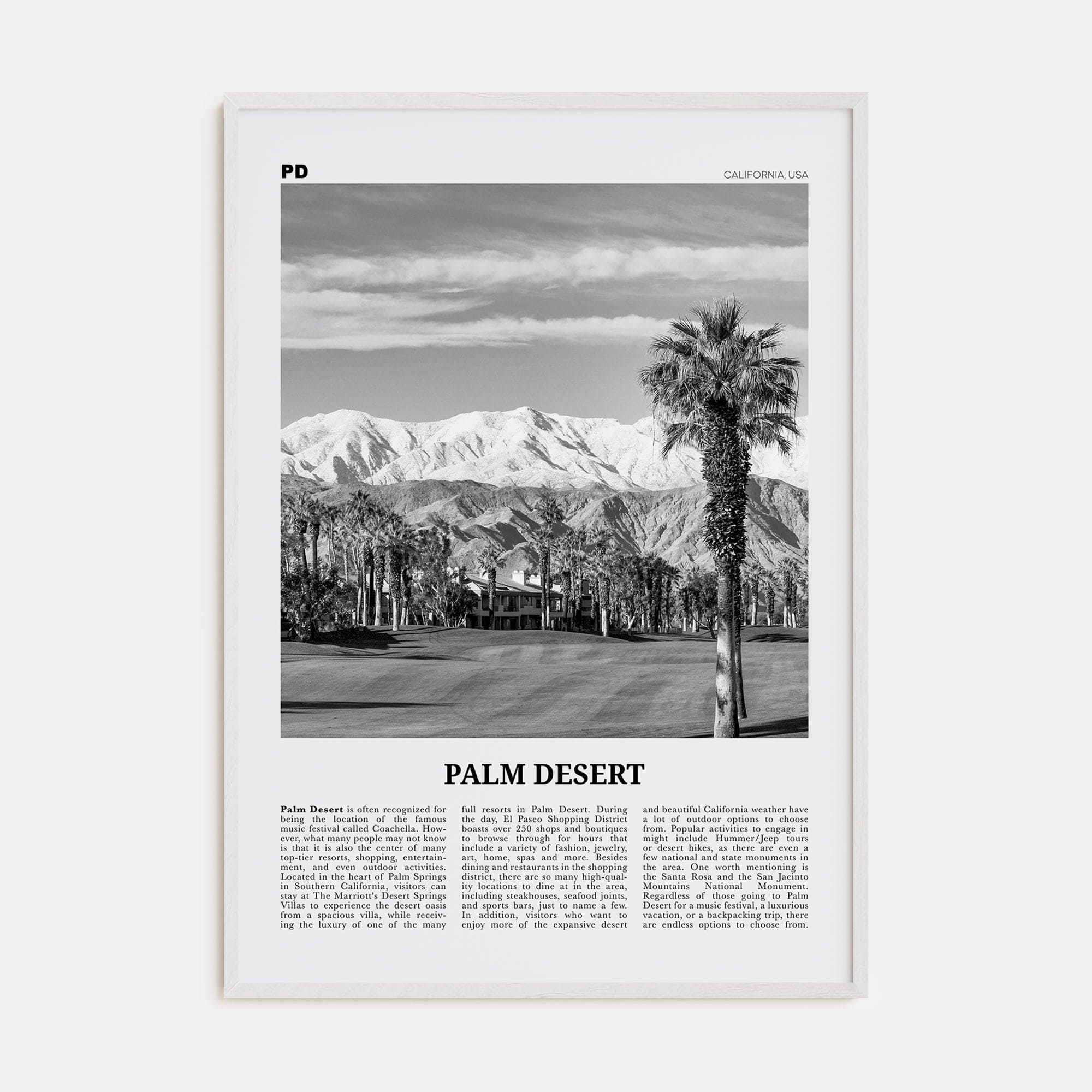 Palm Desert Poster White Wood / 8x12 in Nbourhood Travel B&W Poster