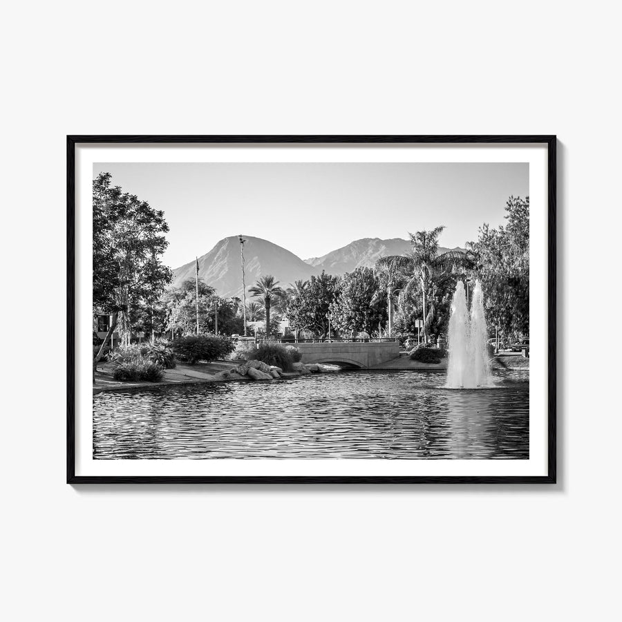 Palm Springs black & white photo poster of California, USA – horizontal wall art, unframed print shown in interior mockup