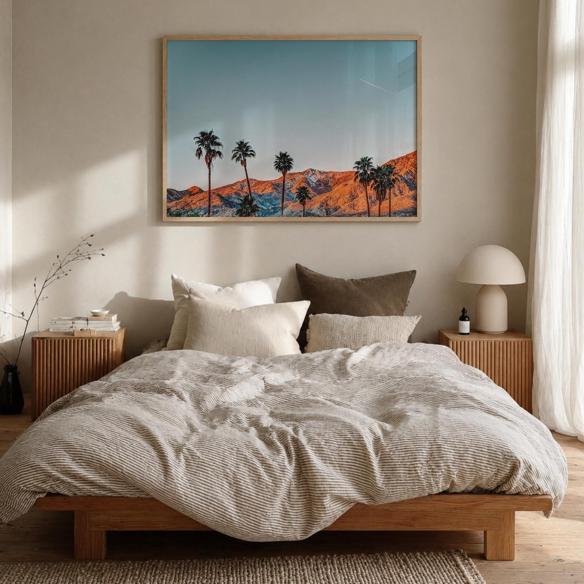 Palm Springs colorful photo poster of California, USA – horizontal wall art in natural wood frame, hanging on wall