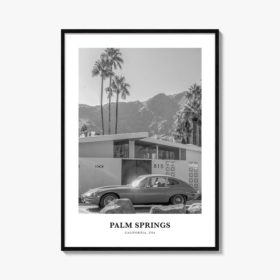 Palm Springs no. 1 black & white classic poster of California, USA – vertical wall art, unframed print shown in interior mock