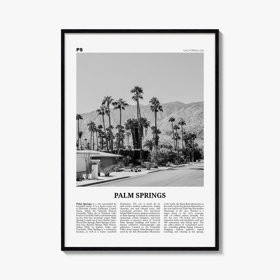 Palm Springs no. 1 black & white newspaper poster of California, USA – vertical wall art, unframed print shown in interior mo