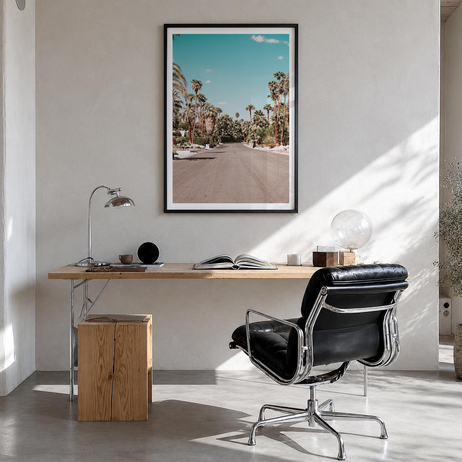 Palm Springs no. 1 colorful photo poster of California, USA – vertical wall art in black wood frame with white border, hangin