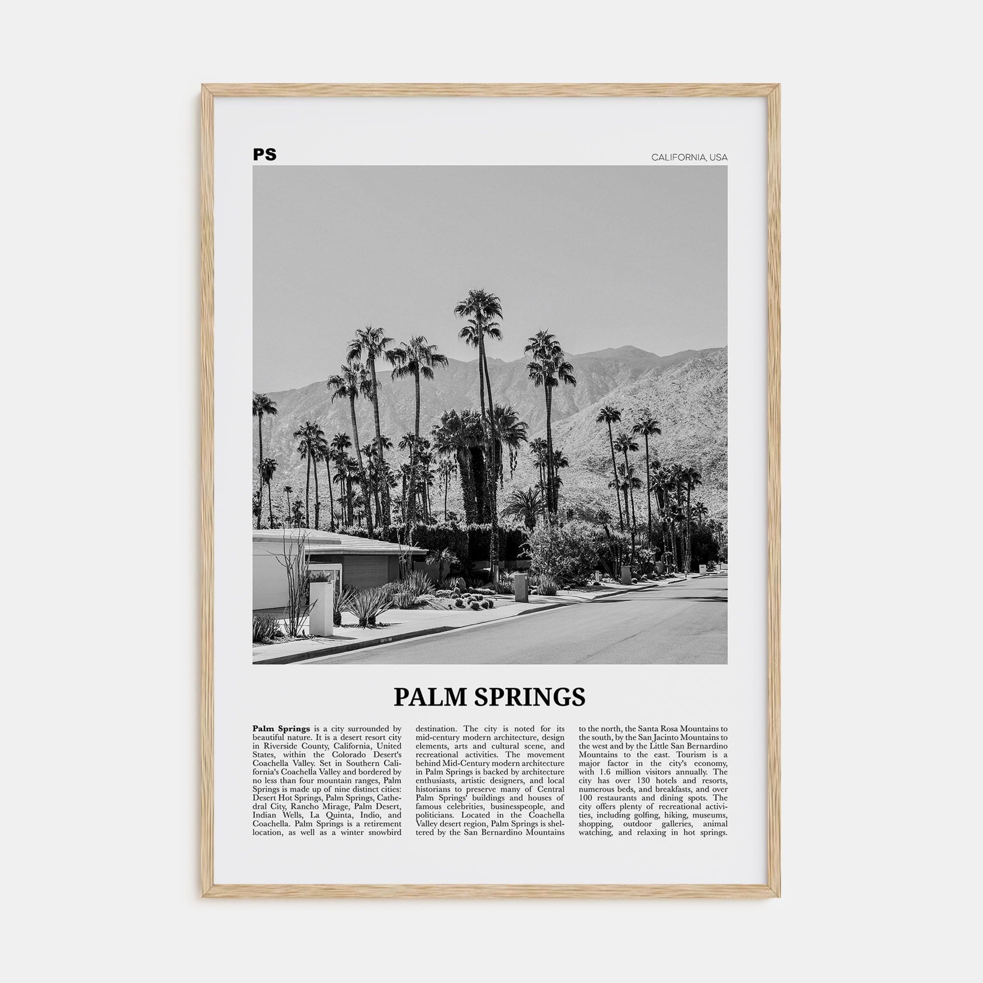 Palm Springs No 1 Poster Natural Wood / 8x12 in Nbourhood Travel B&W Poster