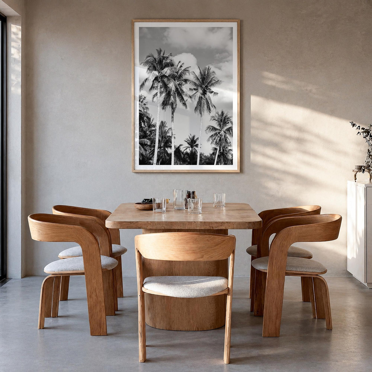 Palm Springs no. 2 black & white photo poster of California, USA – vertical wall art in natural wood frame with white border,