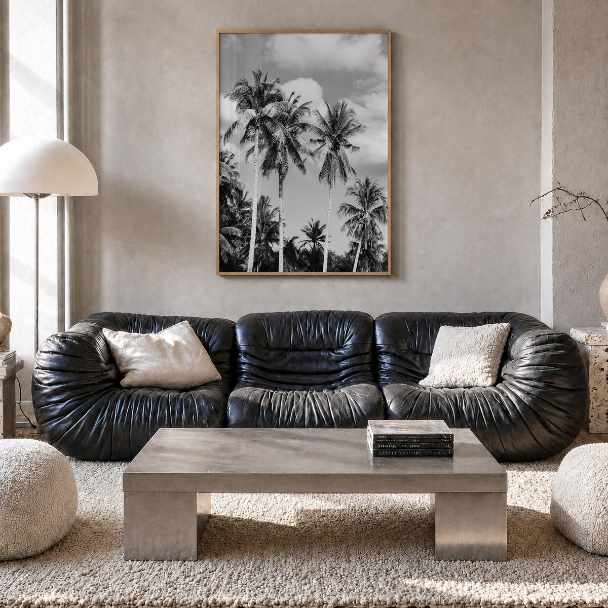 Palm Springs no. 2 black & white photo poster of California, USA – vertical wall art in natural wood frame, hanging on wall