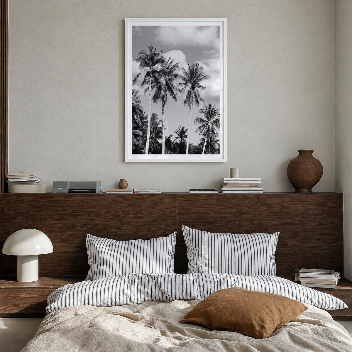 Palm Springs no. 2 black & white photo poster of California, USA – vertical wall art in white wood frame with white border, h
