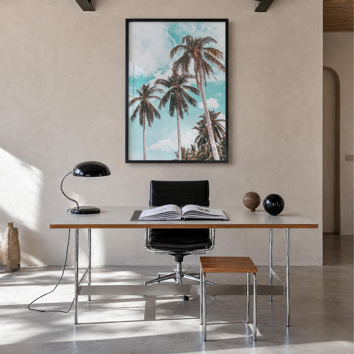 Palm Springs no. 2 colorful photo poster of California, USA – vertical wall art in black wood frame, hanging on wall