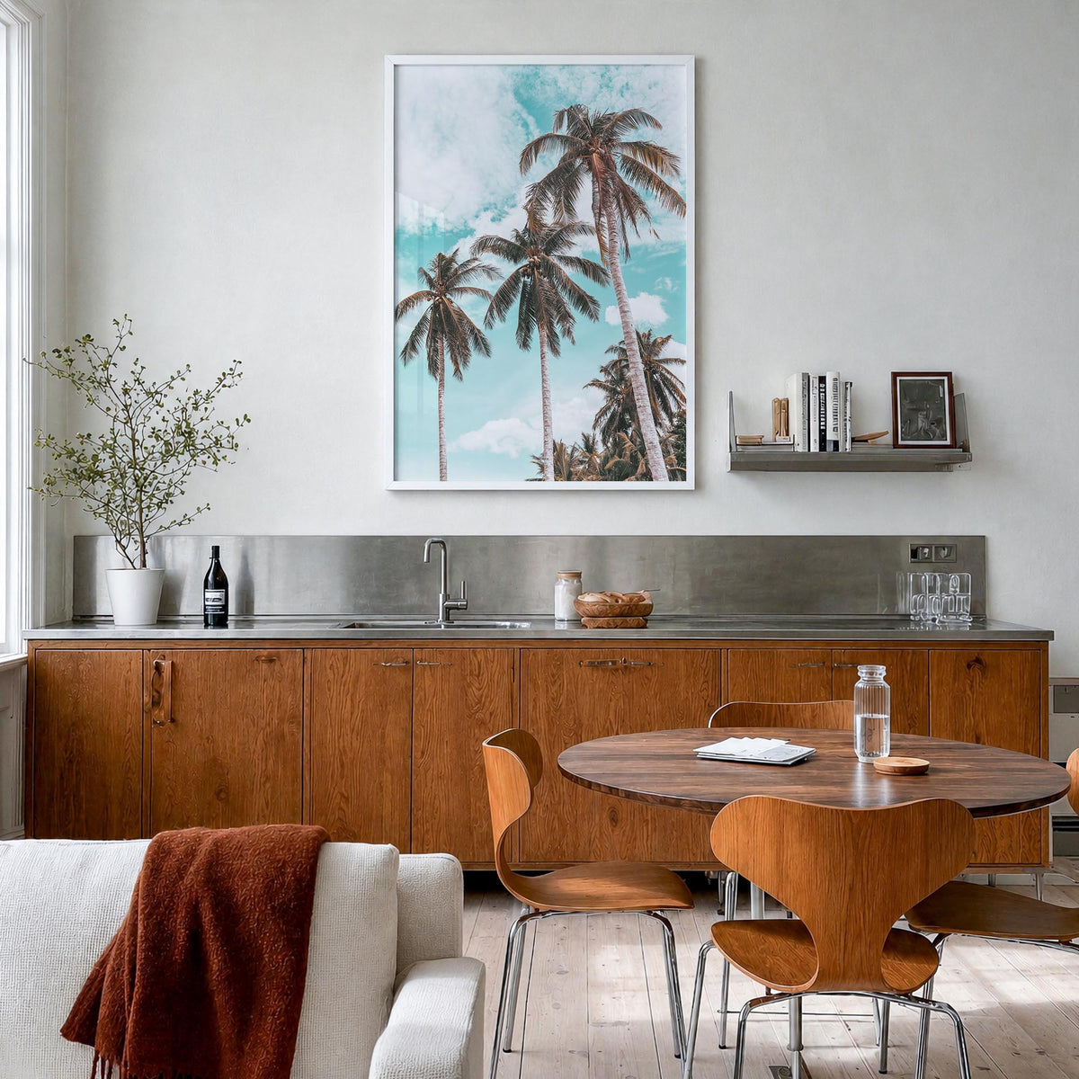 Palm Springs no. 2 colorful photo poster of California, USA – vertical wall art in white wood frame, hanging on wall
