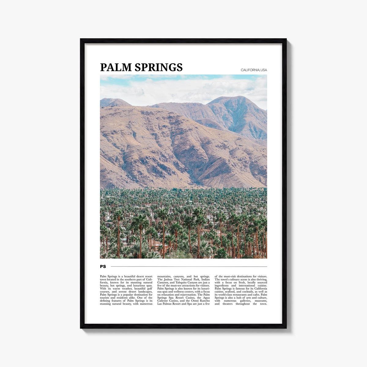 Palm Springs no. 2 colorful travel poster of California, USA – vertical wall art, unframed print shown in interior mockup