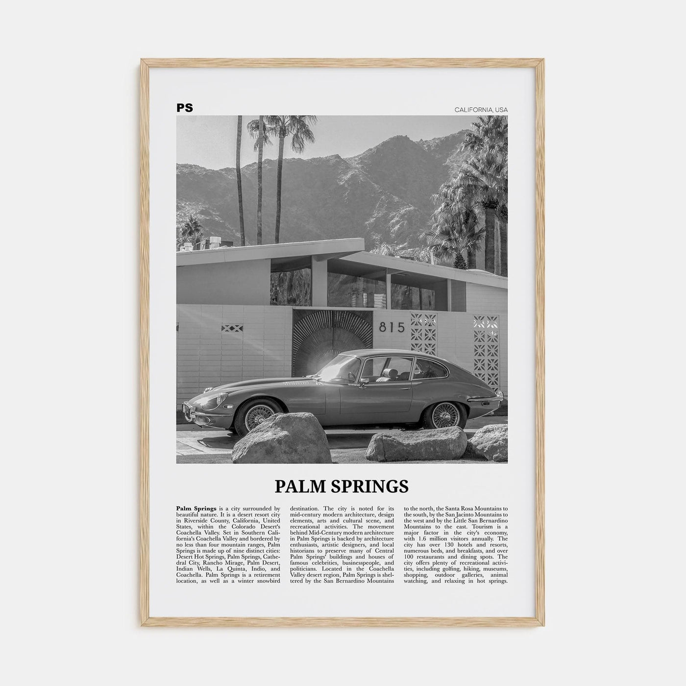 Palm Springs No 2 Poster Natural Wood / 8x12 in Nbourhood Travel B&W Poster