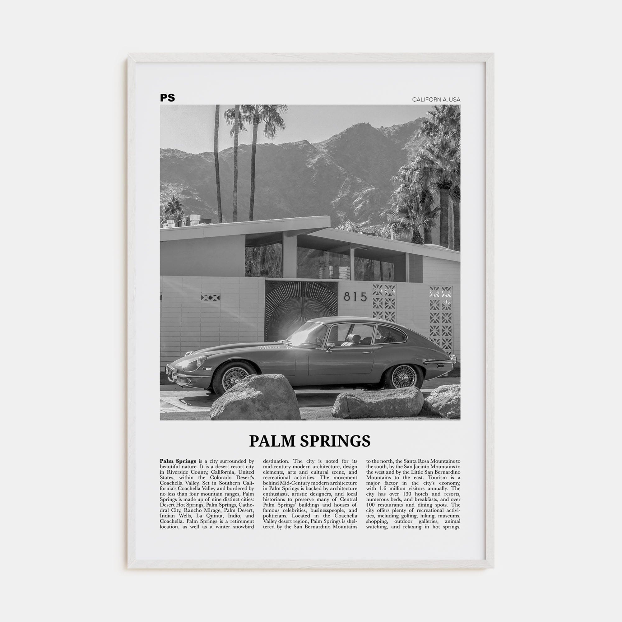 Palm Springs No 2 Poster White Wood / 8x12 in Nbourhood Travel B&W Poster