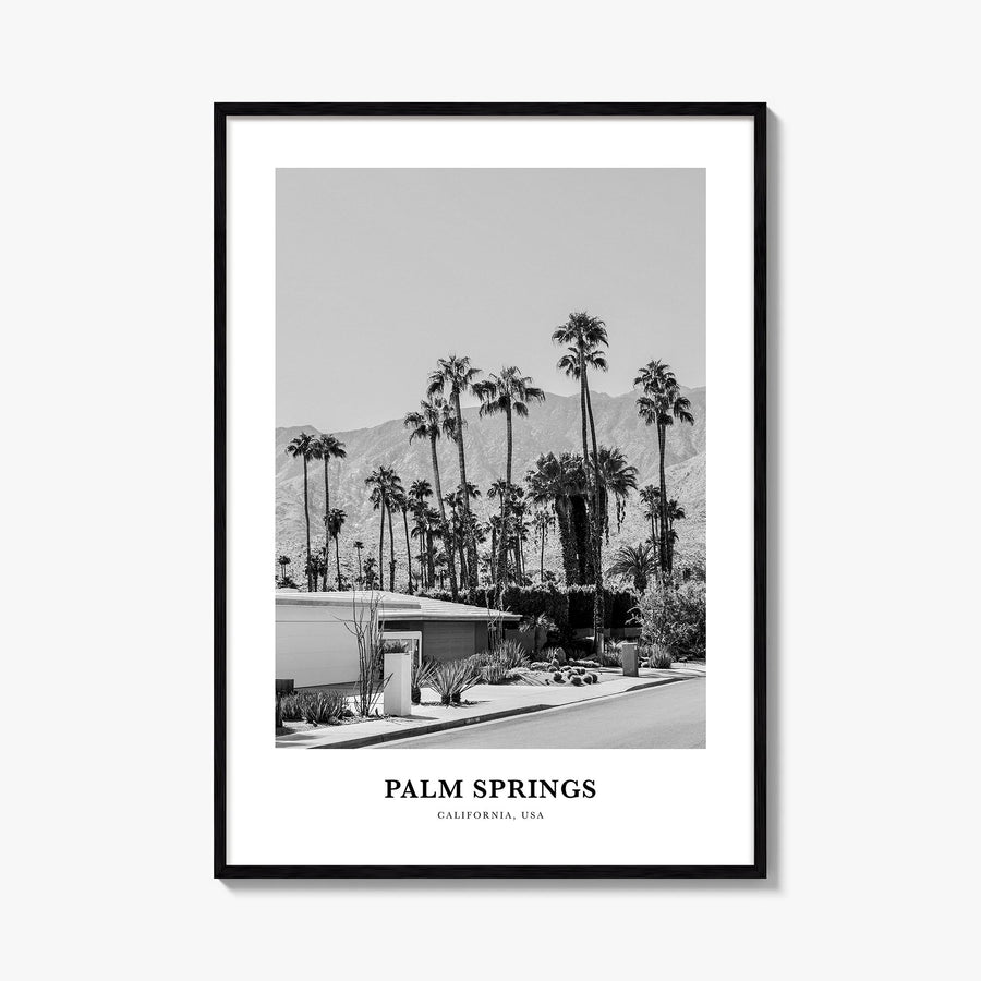 Palm Springs no. 3 black & white classic poster of California, USA – vertical wall art, unframed print shown in interior mock