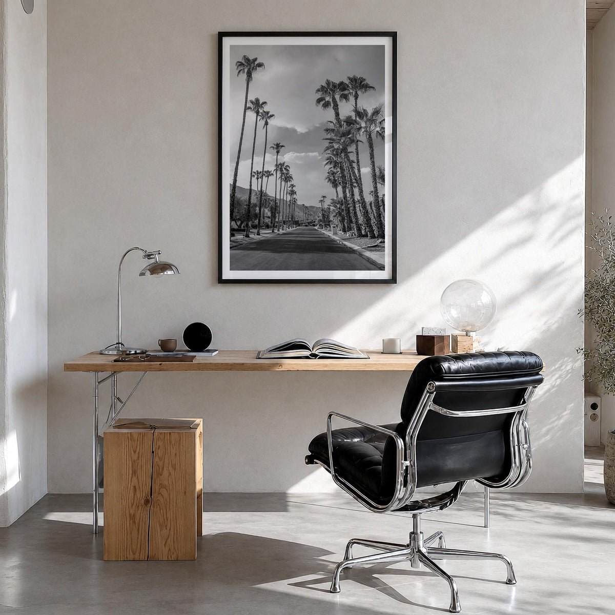 Palm Springs no. 3 black & white photo poster of California, USA – vertical wall art in black wood frame with white border, h