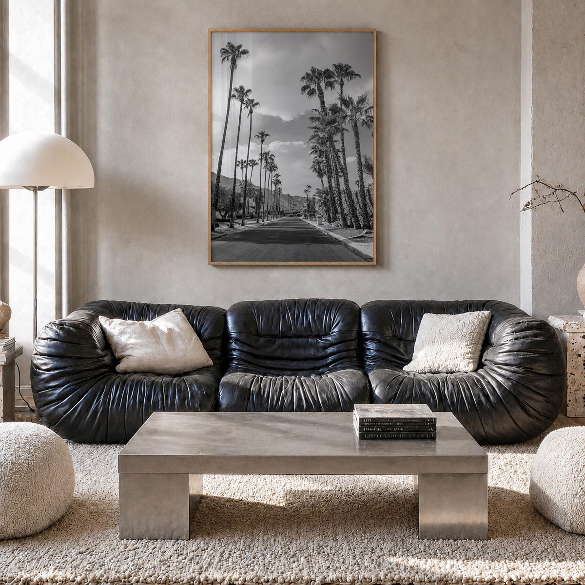 Palm Springs no. 3 black & white photo poster of California, USA – vertical wall art in natural wood frame, hanging on wall