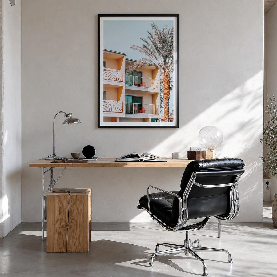Palm Springs no. 3 colorful photo poster of California, USA – vertical wall art in black wood frame with white border, hangin