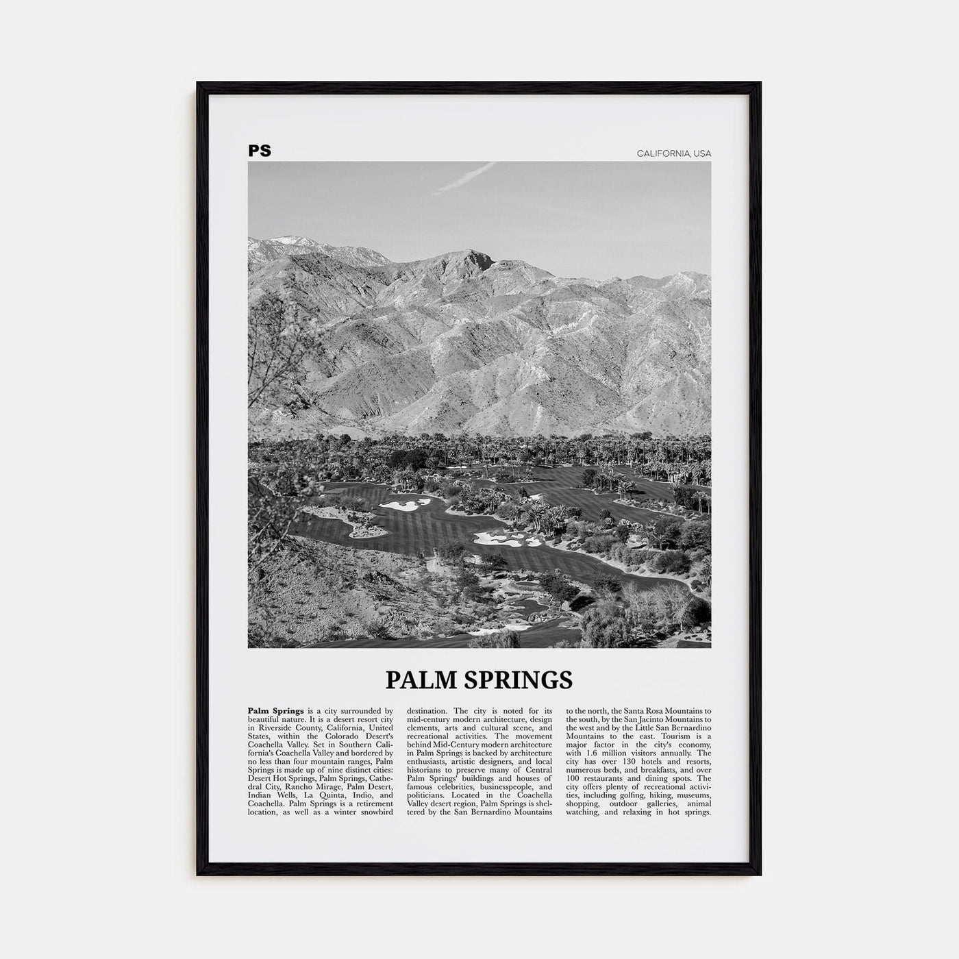 Palm Springs No 3 Poster Black Wood / 8x12 in Nbourhood Travel B&W Poster