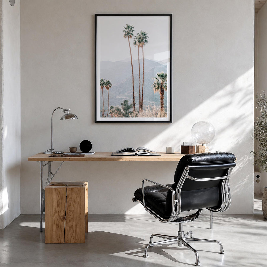 Palm Springs no. 4 colorful photo poster of California, USA – vertical wall art in black wood frame with white border, hangin