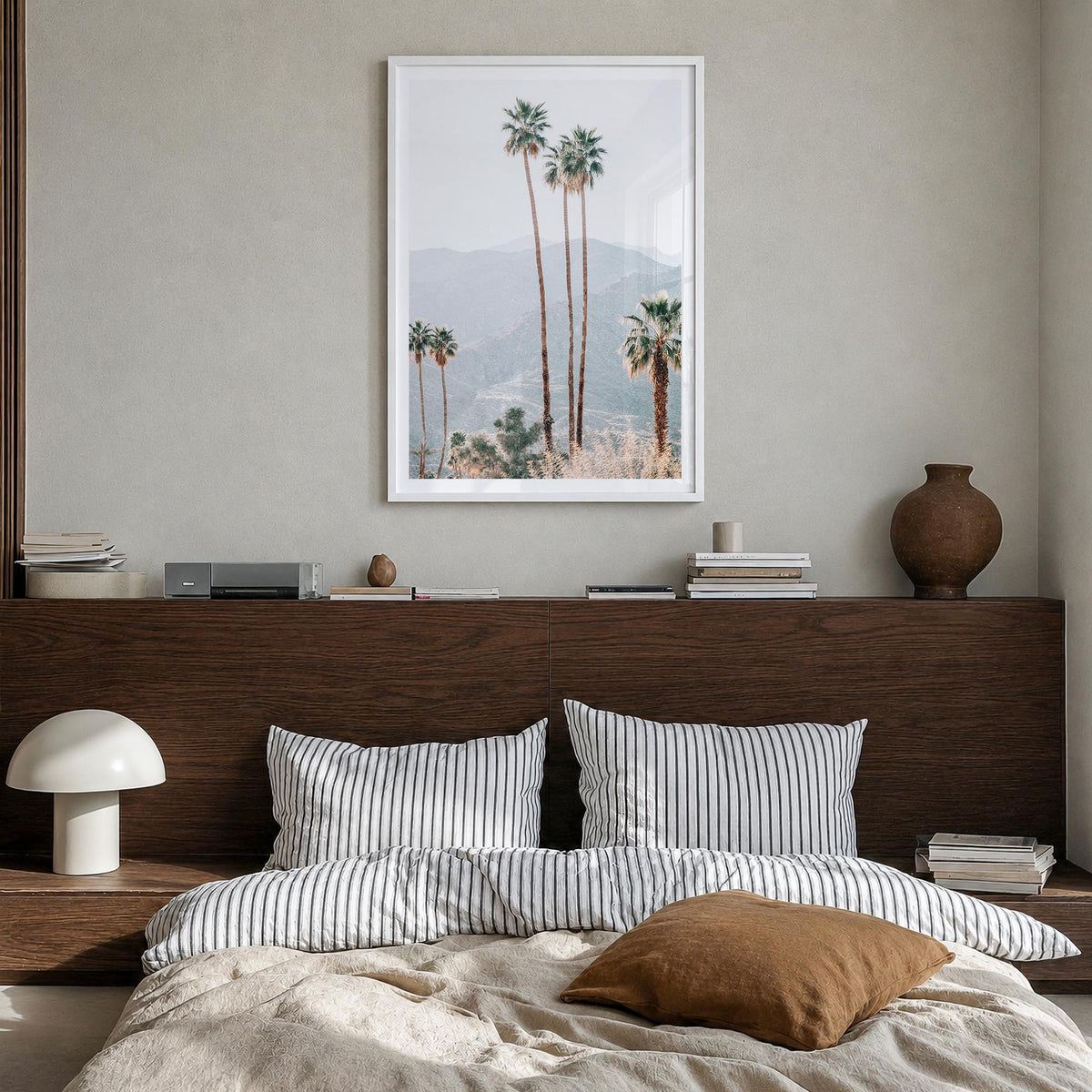 Palm Springs no. 4 colorful photo poster of California, USA – vertical wall art in white wood frame with white border, hangin