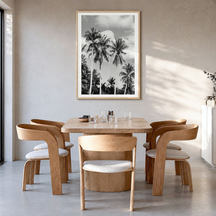 Palm Springs Photo No 2 Poster in a natural wood frame, hanging in a dining room, white border