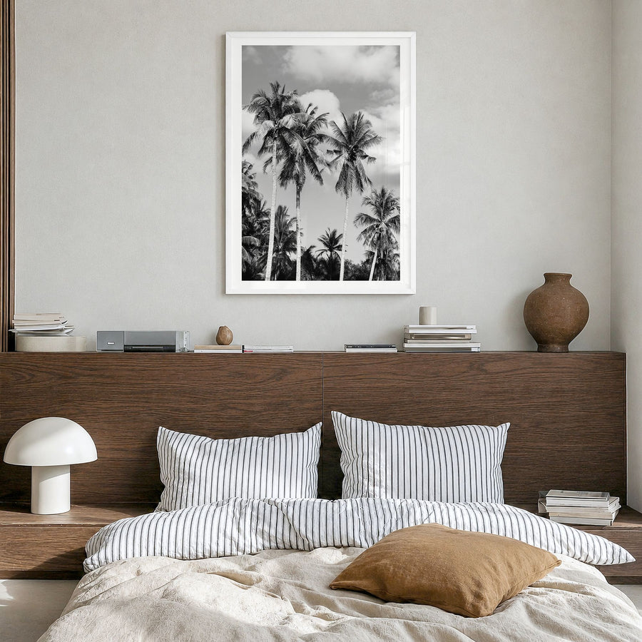 Palm Springs Photo No 2 Poster in a white wood frame, hanging in a bedroom, white border