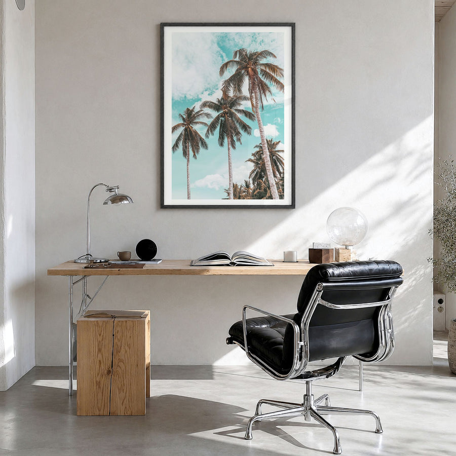 Palm Springs Photo No 2 Poster in a black wood frame, hanging in a bright home office, white border