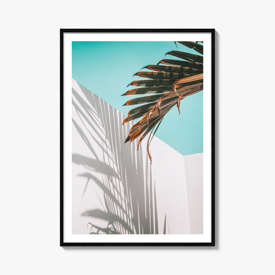 Palm Tree Shadow colorful photo poster – vertical wall art, unframed print shown in interior mockup