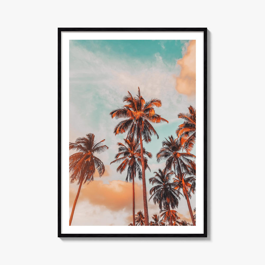 Palm Trees no. 2 colorful photo poster – vertical wall art, unframed print shown in interior mockup