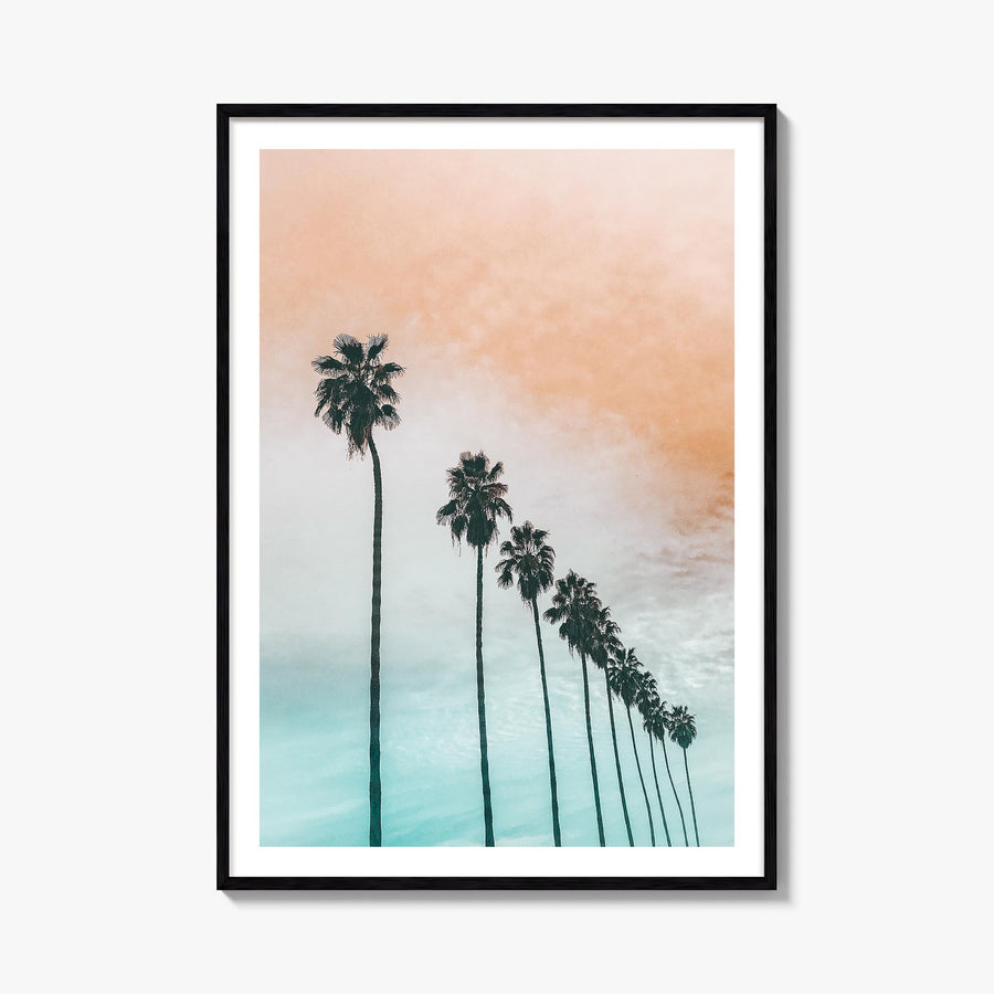 Palm Trees no. 4 colorful photo poster – vertical wall art, unframed print shown in interior mockup