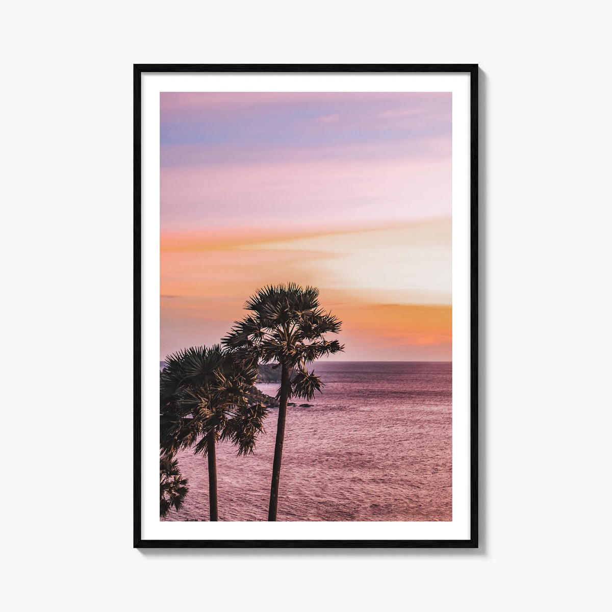 Palm Trees no. 6 colorful photo poster – vertical wall art, unframed print shown in interior mockup