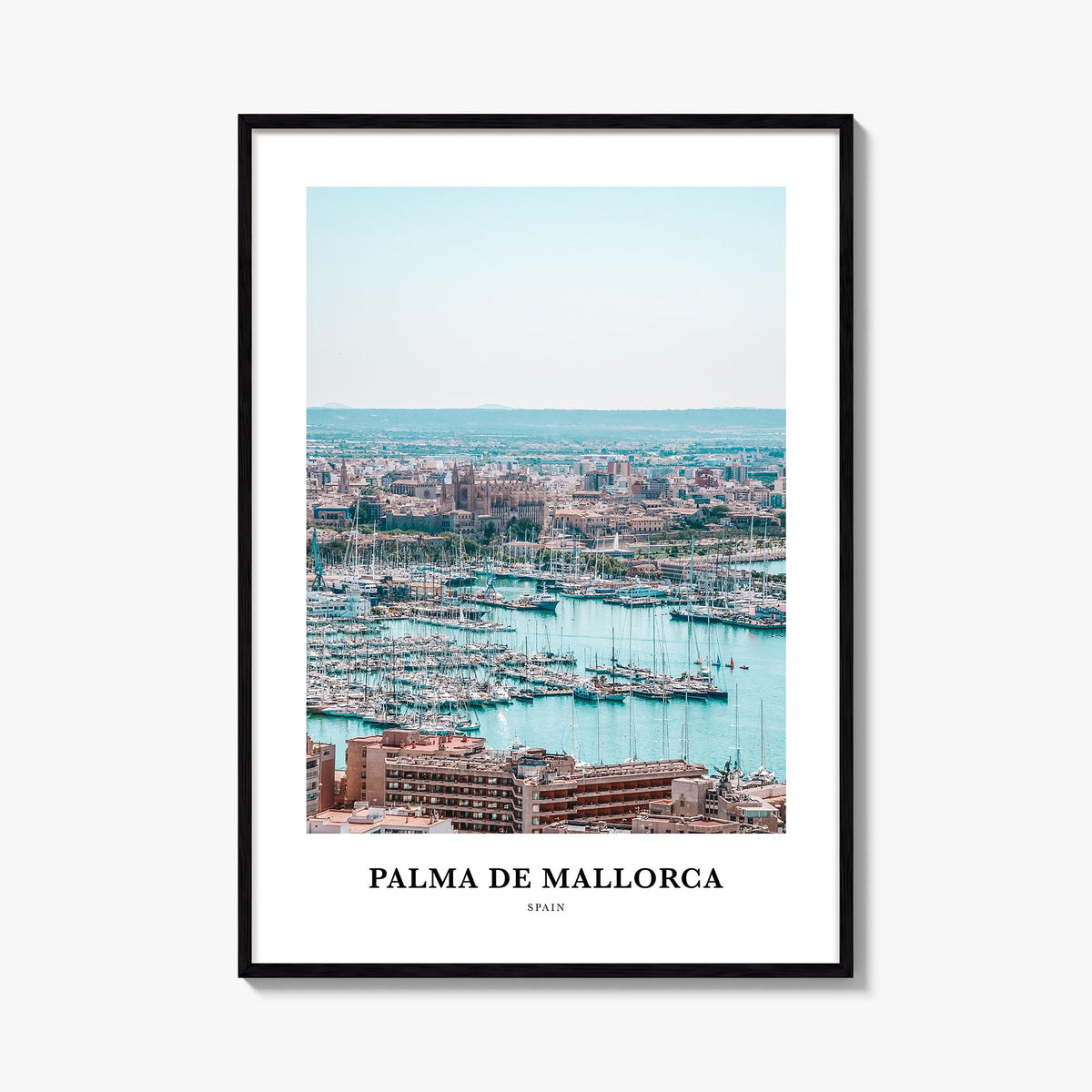 Palma de Mallorca colorful classic poster of Spain – vertical wall art, unframed print shown in interior mockup