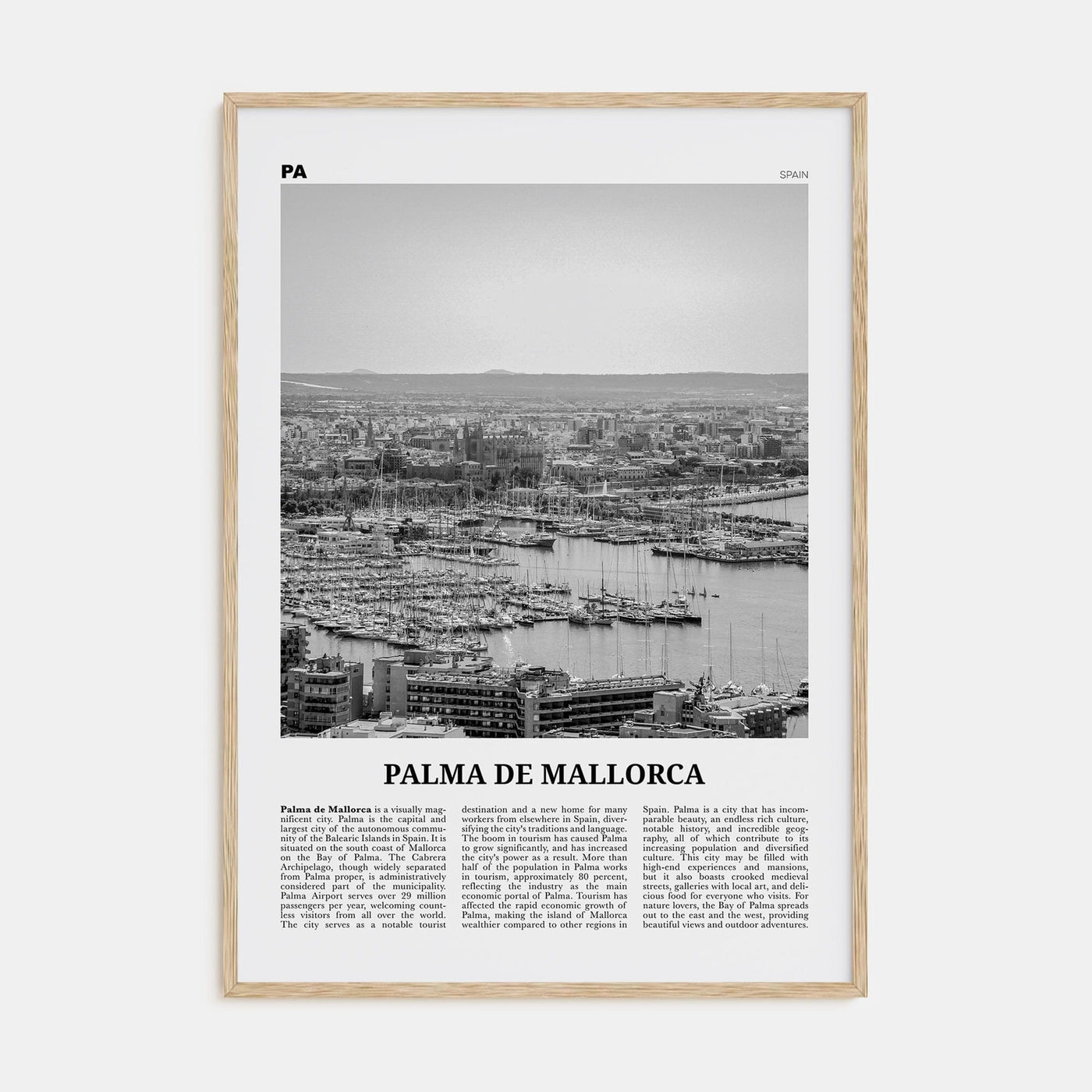 Palma de Mallorca No 1 Poster Natural Wood / 8x12 in Nbourhood Travel B&W Poster