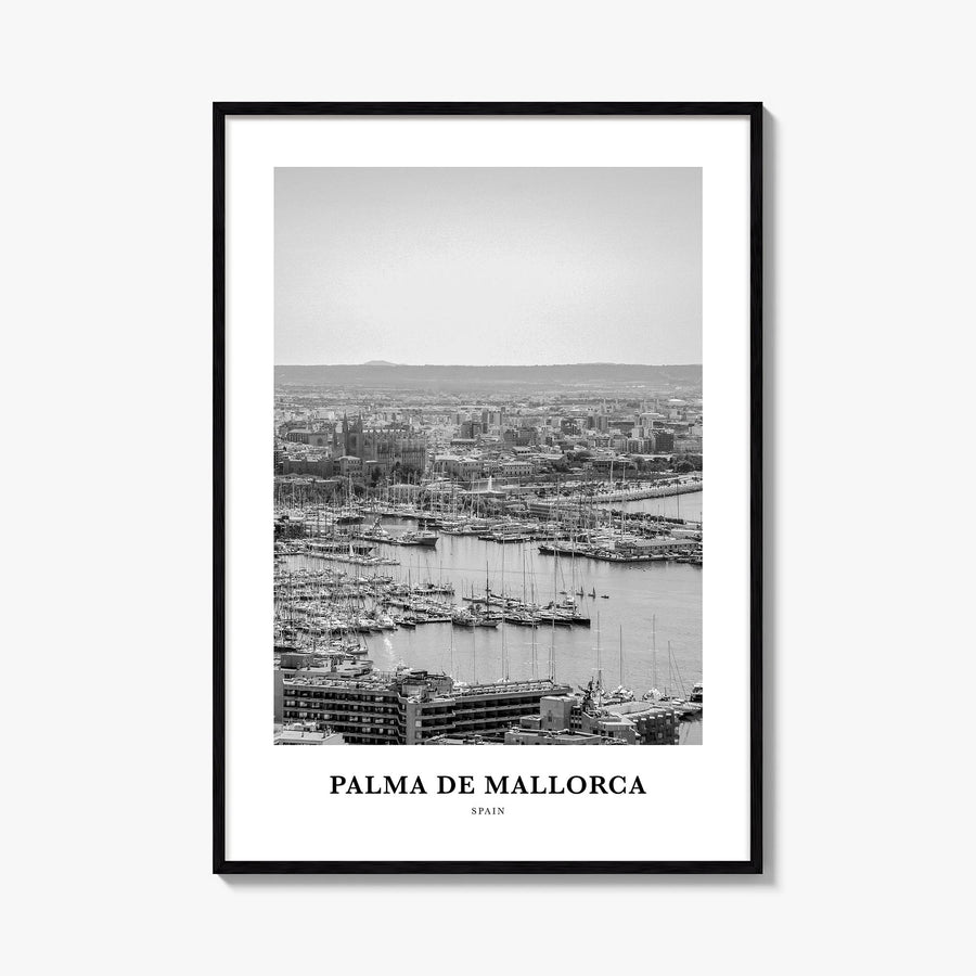 Palma de Mallorca no. 2 black & white classic poster of Spain – vertical wall art, unframed print shown in interior mockup