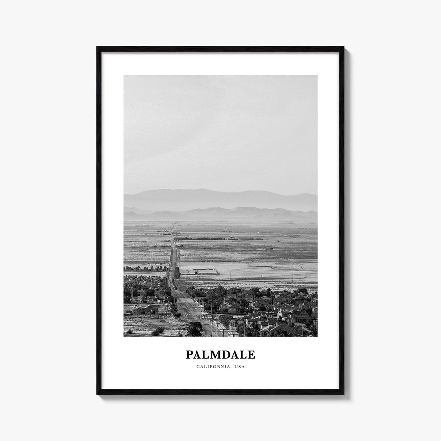 Palmdale black & white classic poster of California, USA – vertical wall art, unframed print shown in interior mockup