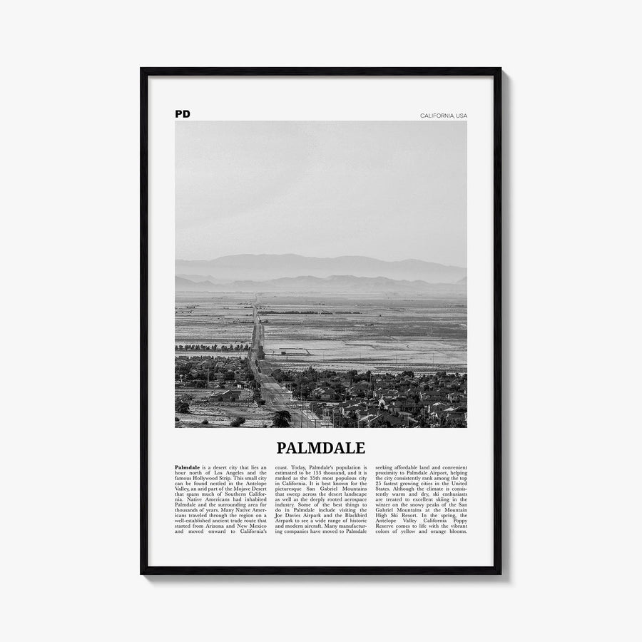 Palmdale black & white newspaper poster of California, USA – vertical wall art, unframed print shown in interior mockup