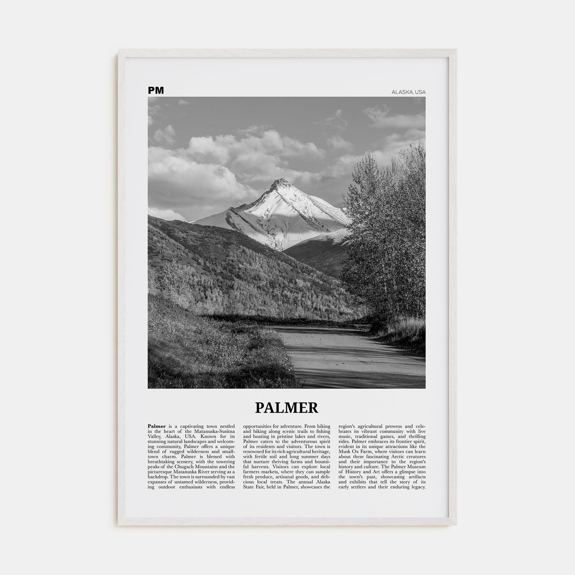 Palmer Poster White Wood / 8x12 in Nbourhood Travel B&W Poster