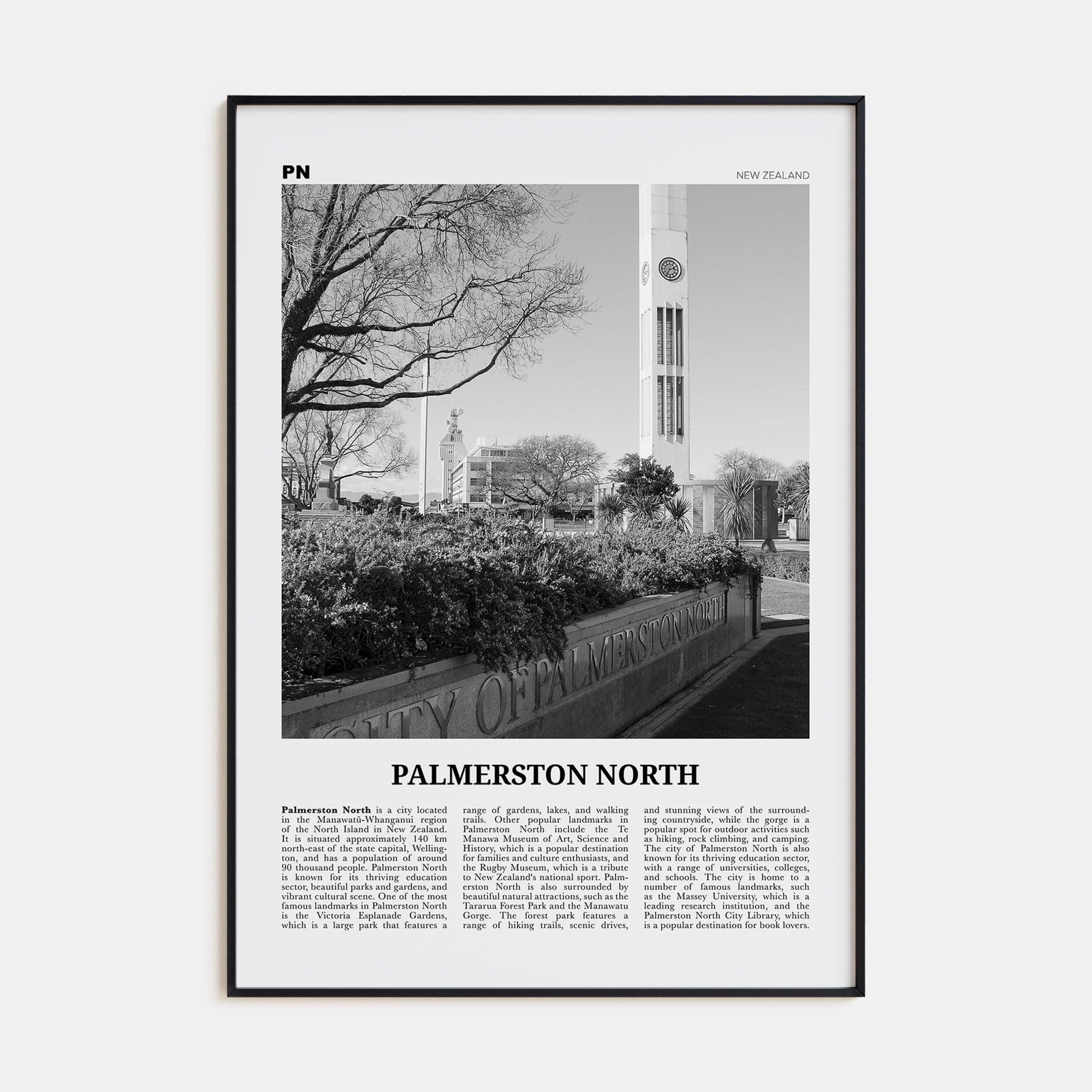 Palmerston North Poster None / 8x12 in Nbourhood Travel B&W Poster