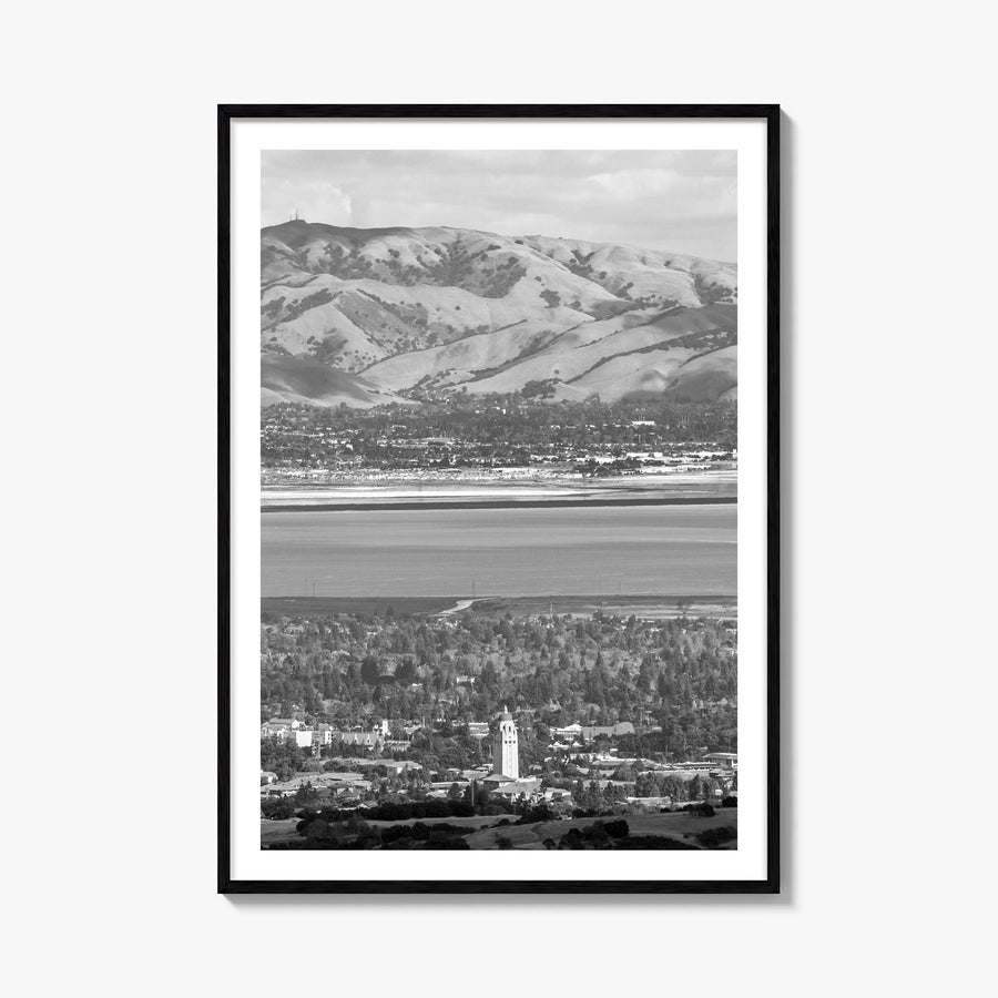 Palo Alto black & white photo poster of California, USA – vertical wall art, unframed print shown in interior mockup