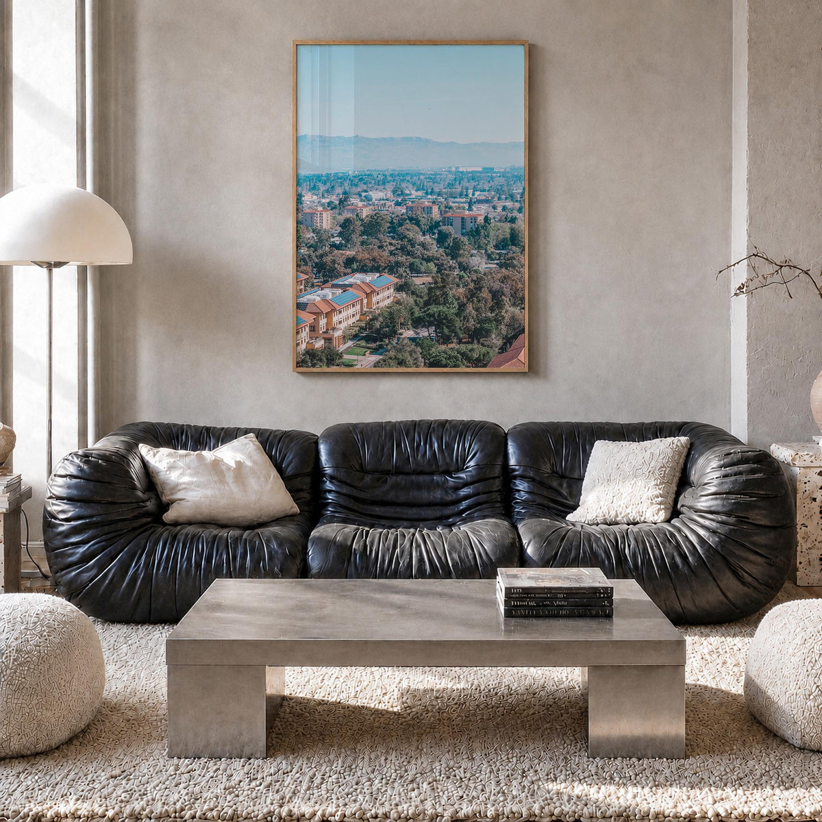 Palo Alto colorful photo poster of California, USA – vertical wall art in natural wood frame, hanging on wall